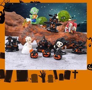 Detailed Halloween resin miniature set featuring ghost, pumpkin, and spooky house decor