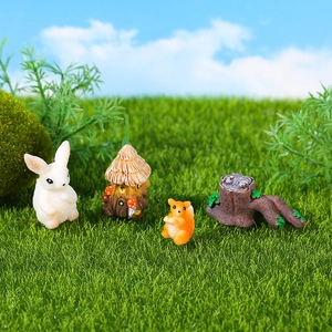 Set de miniaturas decorativas de resina con conejo, ardilla y casa de hongos