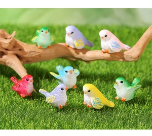 Set of 8 colorful miniature resin birds with realistic feathers for garden decor