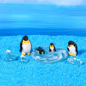 Miniature penguin resin figures set with ice block for micro landscape scene decoration