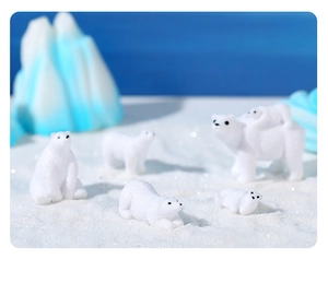 Miniature polar bear figurine set of 5 for micro landscape and cake decoration