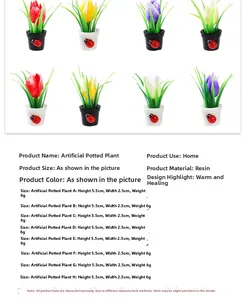 Gedetailleerde kaart met mini-tulp-harsbakken afmetingen en acht verschillende kleurstijlen