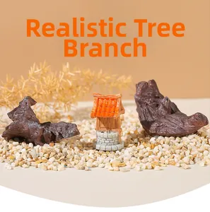 Macro detail of artificial resin tree branches and miniature well for aquarium landscaping