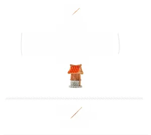 Miniature resin well figurine with orange tiled roof for aquarium landscape ornament