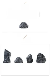 Detailed view of four grey resin micro-landscape rockery stones for bonsai garden decor