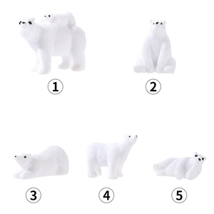 Set of five cute polar bear figurines in various poses for miniature landscape decor