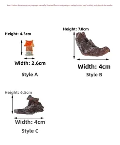 Size chart showing height and width details for small resin aquarium driftwood decorations