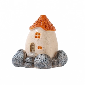 Miniature Mediterranean stone cottage resin ornament with orange roof for micro landscapes