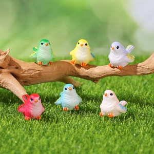 Set of six colorful resin bird figurines for succulent micro landscape and garden decor