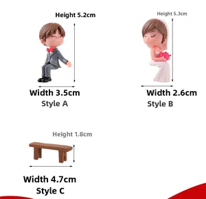Detailed view of wedding couple figurines with specific height and width measurements
