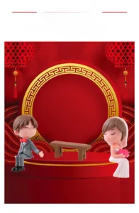 Micro landscape wedding couple figurines with groom, bride, and small wooden bench
