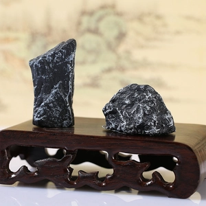 Zen style black mountain stones on wooden base for micro landscape bonsai decor