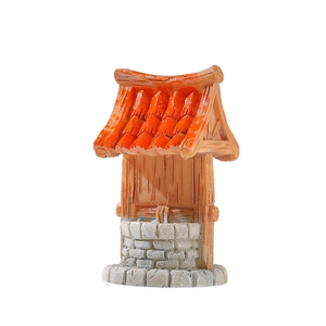 Miniature resin water well with orange roof for aquarium and micro landscape decor