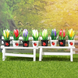 Set di 8 mini tulipani in vaso con coccinelle per decorazioni di micro paesaggi creativi