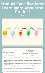 Tableau des tailles avec dimensions pour mini pendentifs de jus de fruits en résine