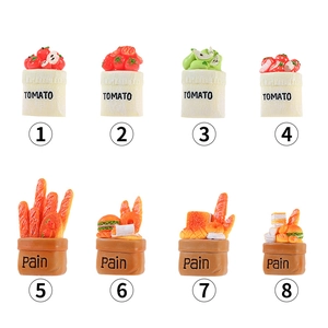 Miniature resin food models set with 8 styles of fruit baskets and bread bags