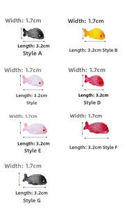 Detailed size specifications for assorted resin goldfish miniatures in 7 styles