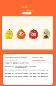 Size chart showing resin fruit doll dimensions and weights for DIY crafts