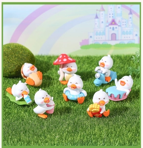 Set of eight creative miniature duck figurines for car decor and micro landscapes