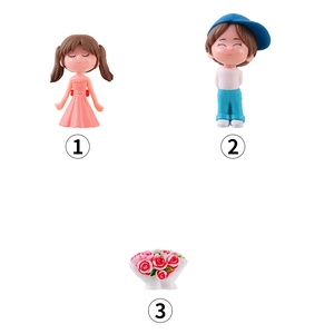 Miniature couple dolls and rose bouquet set for creative desk decor and micro landscapes