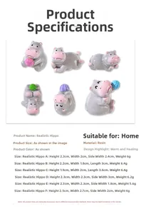 Lot de six mini hippopotames en résine avec dimensions et poids pour décoration DIY micro