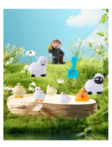 Miniature resin farm set with detailed figurines of sheep, farmer and chicks for DIY gardens
