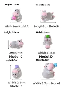 Dimensions détaillées de six figurines d'hippopotame en résine pour micro-paysages DIY