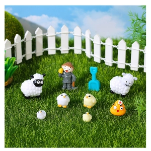 Miniature resin farm animals including sheep, chickens and a farmer for DIY garden decor
