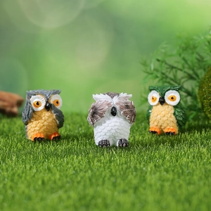 Three colorful resin owl figurines for moss micro landscape and creative garden decoration