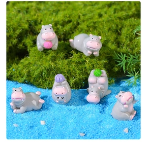 Lot de six figurines hippopotame en résine aux poses variées pour micro-paysage décor