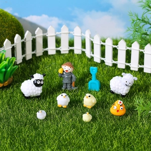Farm Animal Micro Landscape Ornaments Resin Miniature Figurines Sheep Chicken Farmer DIY Garden Potted Plants Decor