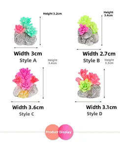 Macro detail of four assorted resin miniature succulents with realistic stone bases