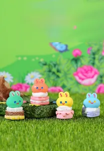 Miniature resin rabbit cake charms in four bright colors for DIY crafts and micro landscapes