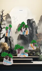 Detailed view of 5 miniature resin rockery figurines for Zen garden and micro landscape decor
