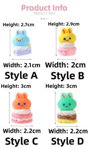 Detailed dimensions of four colorful resin cartoon bunny cupcake charms for DIY crafts