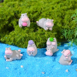 Figurines d'Hippopotame en Résine de Dessin Animé Mignon Mini Ornement de Paysage Pour DIY Plantes en Pot Décoration Artisanat de Table Cadeau