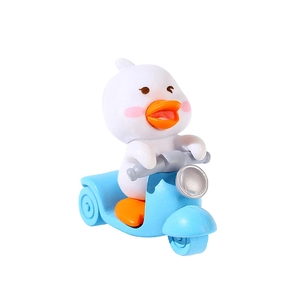 Cute white cartoon duck on a light blue motorcycle creative mini landscape ornament