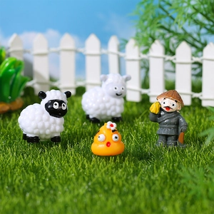 Miniature resin farm animal figurines with farmer and sheep for DIY garden decor