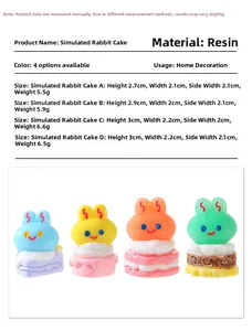 Detailed size chart showing resin rabbit cake figurines with precise dimensions