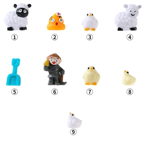 Set of 9 resin farm animal figurines including sheep, chicks, and farmer for DIY garden decor