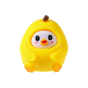Miniature resin yellow chick figurine wearing a creative fruit costume for DIY decoration