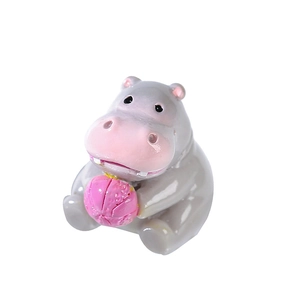 Figurine d'hippopotame en résine tenant une fleur rose pour micro paysage DIY