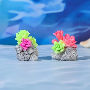 Miniature resin succulents on gray rock base for moss micro-landscape decoration