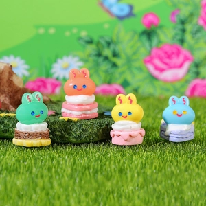 Set of four colorful 3D resin rabbit cake figurines for DIY crafts and miniature decor