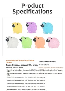 Dimensions détaillées des figurines de moutons lumineux en résine de 1,7x2,3 cm et leur poids