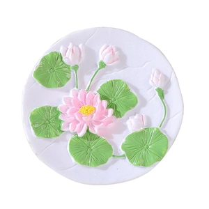 Imán de nevera de flor de loto 3D con hojas de resina rosa para decoración de casa