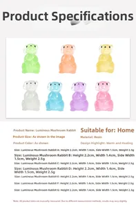 Luminous resin mushroom rabbit figurines dimensions 2.2cm high for micro landscape decor
