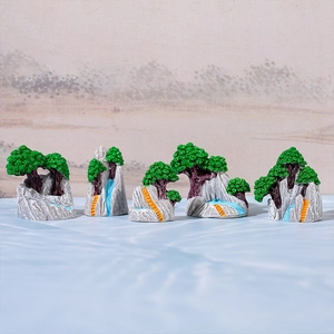 5-piece miniature resin Chinese landscape ornaments with rockery and water features