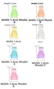 Detailed size guide for seven colorful luminous resin dog miniatures for moss landscape