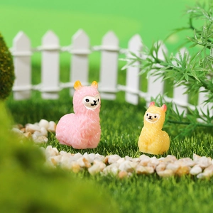 Miniature pink and yellow alpaca resin figurines for DIY moss landscape gardening